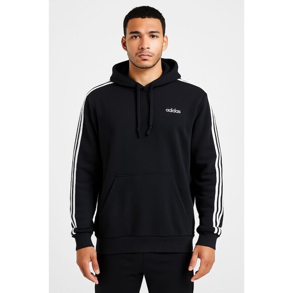Adidas Black Hoodie White Stripes Kangaroo Pocket Drawstring Size Large Unisex - Picture 14 of 14
